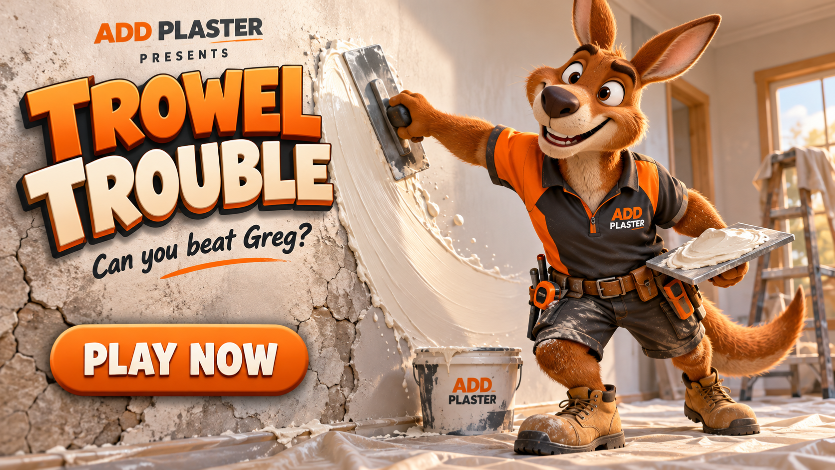 Add Plaster kangaroo with a hawk and trowel